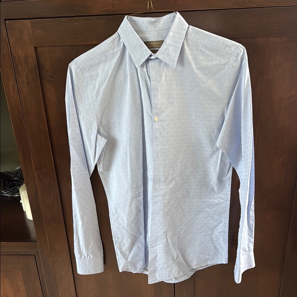 Zara Blue Dress Shirt Classic Long-Sleeve